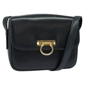 Authentic CELINE Shoulder Bag Leather Navy Gold